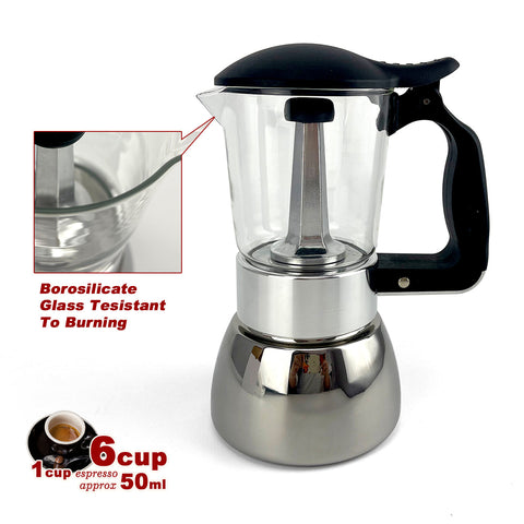 Borosilicate Glass Stainless Steel Moka Pot Coffee Maker